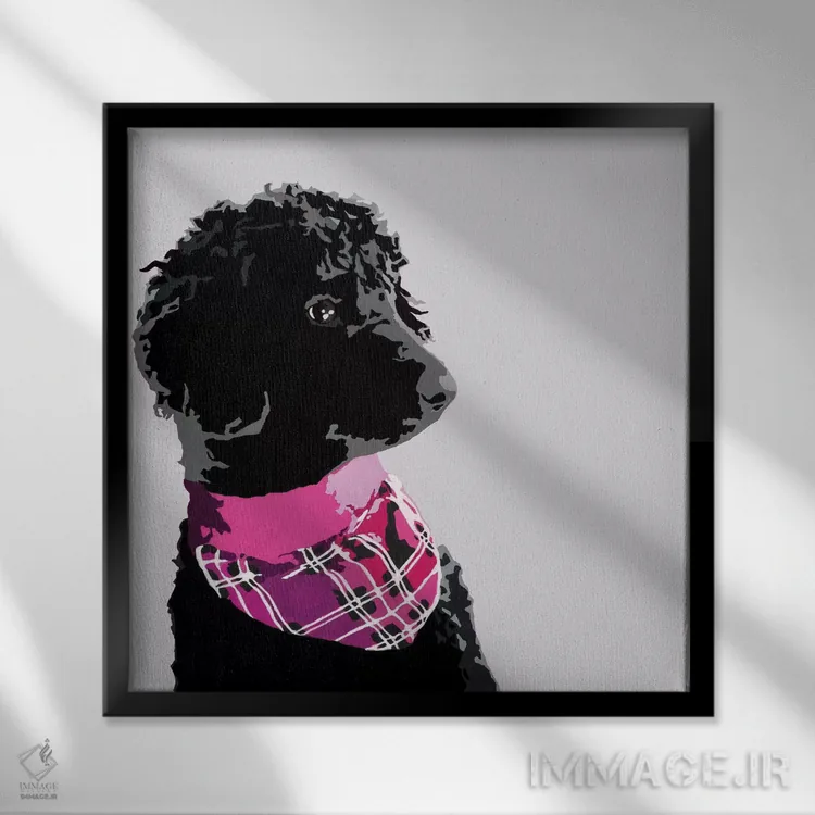 تابلو پودل سیاه استاندارد چهارم اثر جولی احمد - نمای قابدار مشکی