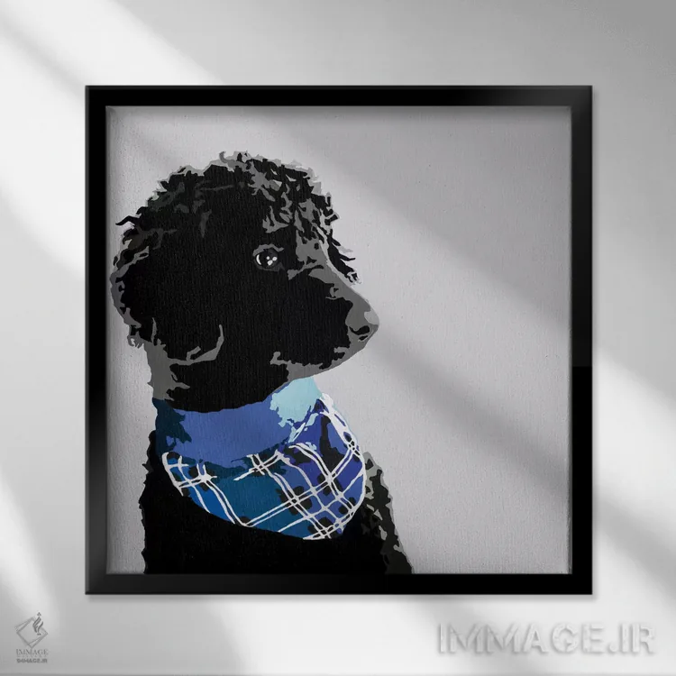 تابلو پودل سیاه استاندارد سوم اثر جولی احمد - نمای قابدار مشکی