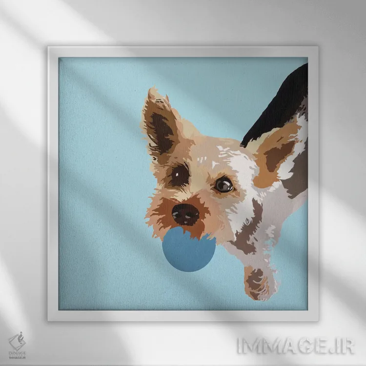 تابلو رکس روی زمینه آبی روشن اثر جولی احمد - نمای قابدار سفید