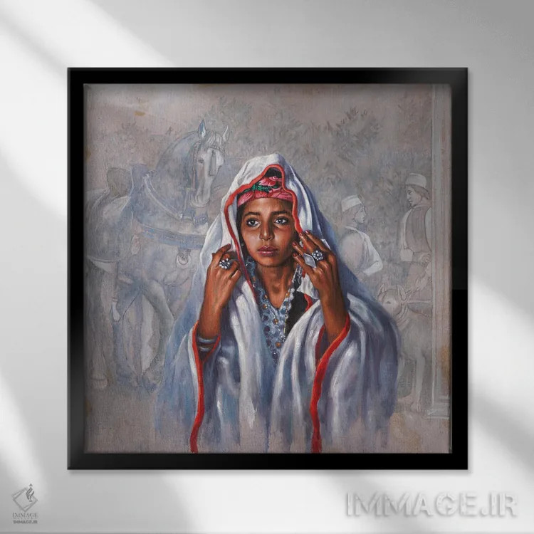 تابلو عایشه عروس جوان اثر علی حسون - نمای قابدار مشکی