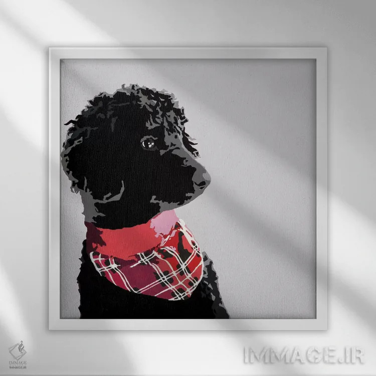 تابلو پودل سیاه استاندارد دوم اثر جولی احمد - نمای قابدار سفید