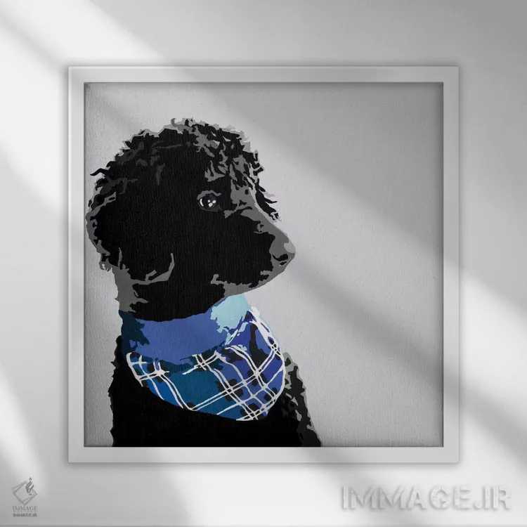 تابلو پودل سیاه استاندارد سوم اثر جولی احمد - نمای قابدار سفید