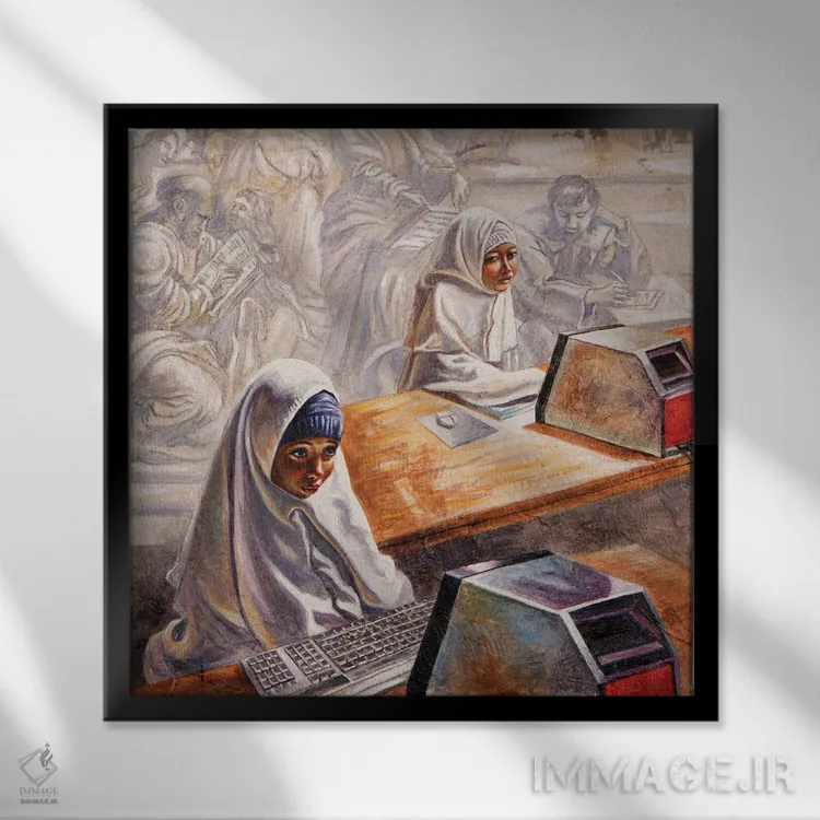 تابلو مدرسه میلان یکم اثر علی حسون - نمای قابدار مشکی