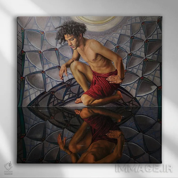 تابلو نارسیسو (اسطوره یونانی نارسیسوس) اثر علی حسون - نمای روبهرو روی دیوار