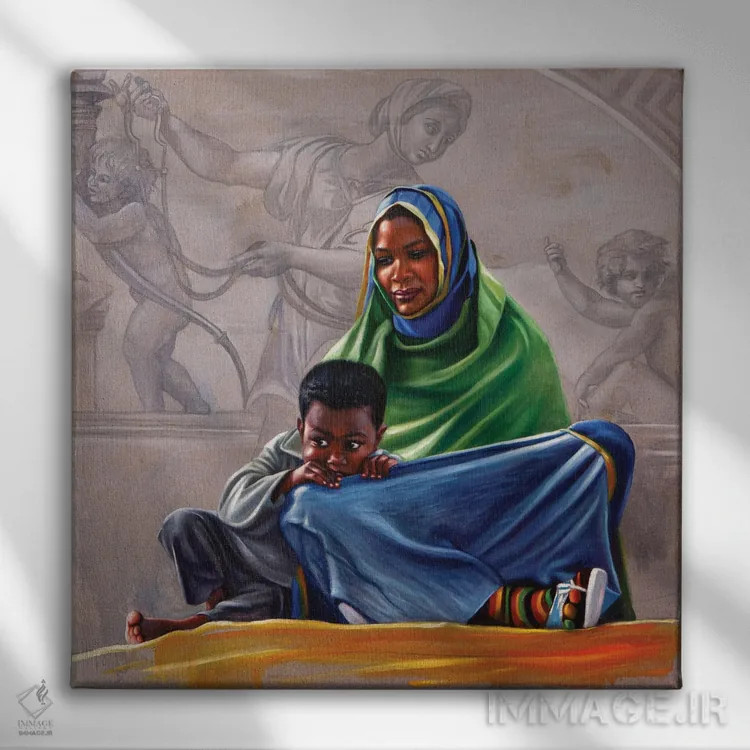 تابلو میانهروی/خویشتنداری (میتواند نام یا مفهوم باشد) اثر علی حسون - نمای روبهرو روی دیوار