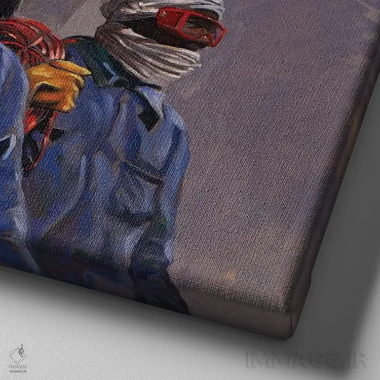 تابلو کارگران فولاد اثر علی حسون - نمای نزدیک بافت بوم