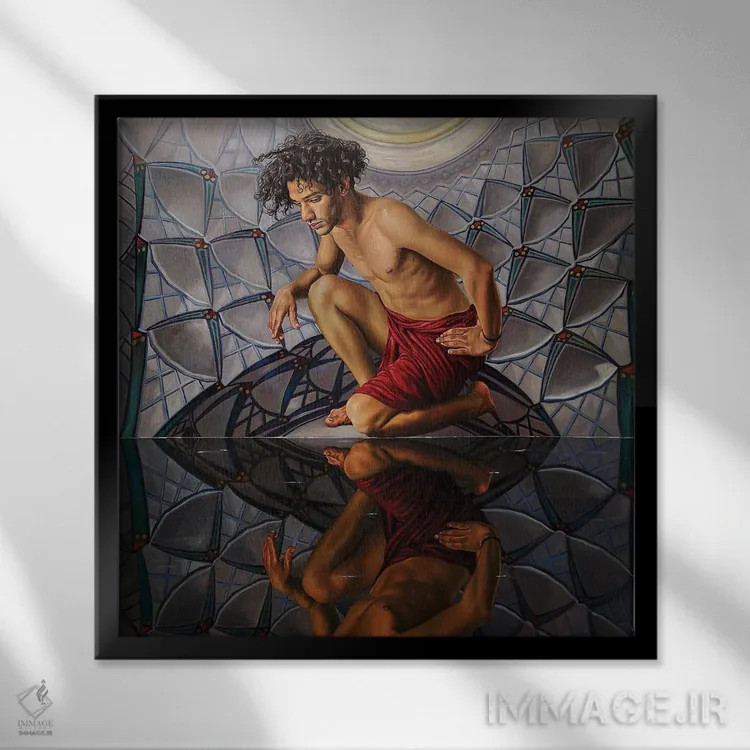 تابلو نارسیسو (اسطوره یونانی نارسیسوس) اثر علی حسون - نمای قابدار مشکی