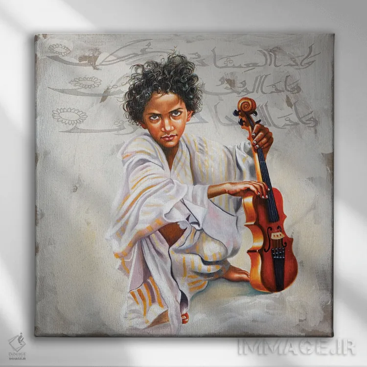 تابلو نوازنده ویولن اثر علی حسون - نمای روبهرو روی دیوار