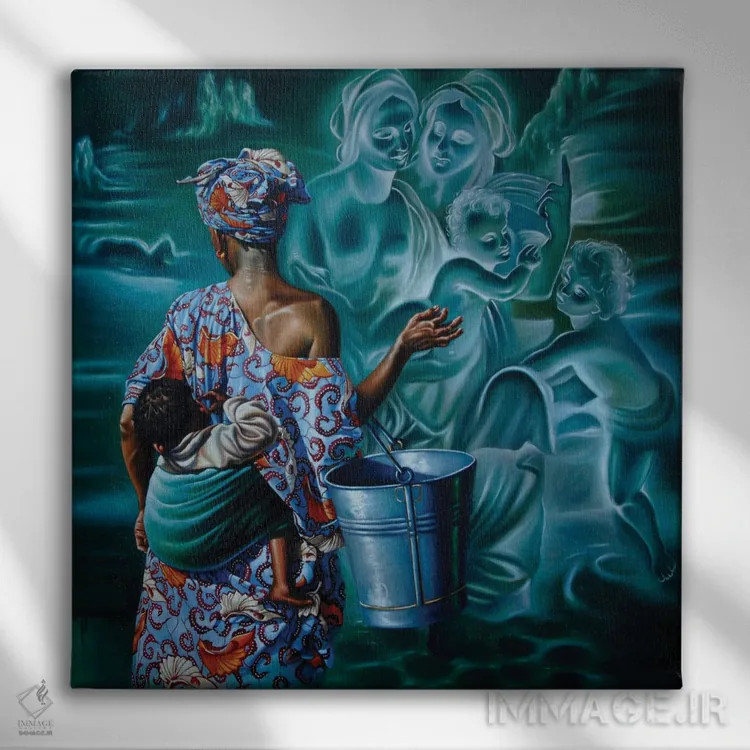 تابلو رویای زمرباور (عنوان فانتزی/لاتین) اثر علی حسون - نمای روبهرو روی دیوار