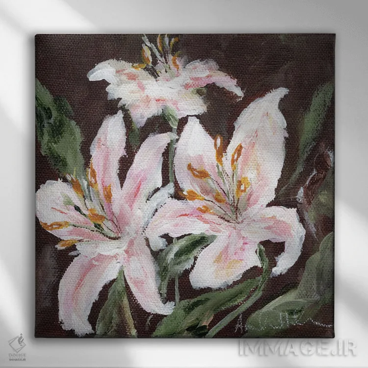 تابلو سه لیلیوم استارگیزر (نام گل) اثر آماندا هیلبرن - نمای روبهرو روی دیوار