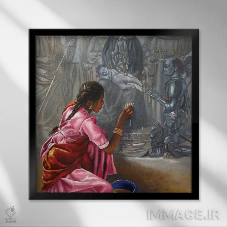 تابلو محراب بررا (اثر هنری معروف ایتالیایی) اثر علی حسون - نمای قابدار مشکی