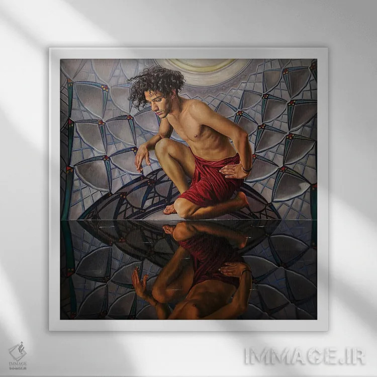 تابلو نارسیسو (اسطوره یونانی نارسیسوس) اثر علی حسون - نمای قابدار سفید