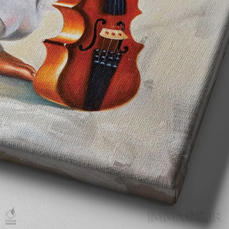 تابلو نوازنده ویولن اثر علی حسون - نمای نزدیک بافت بوم