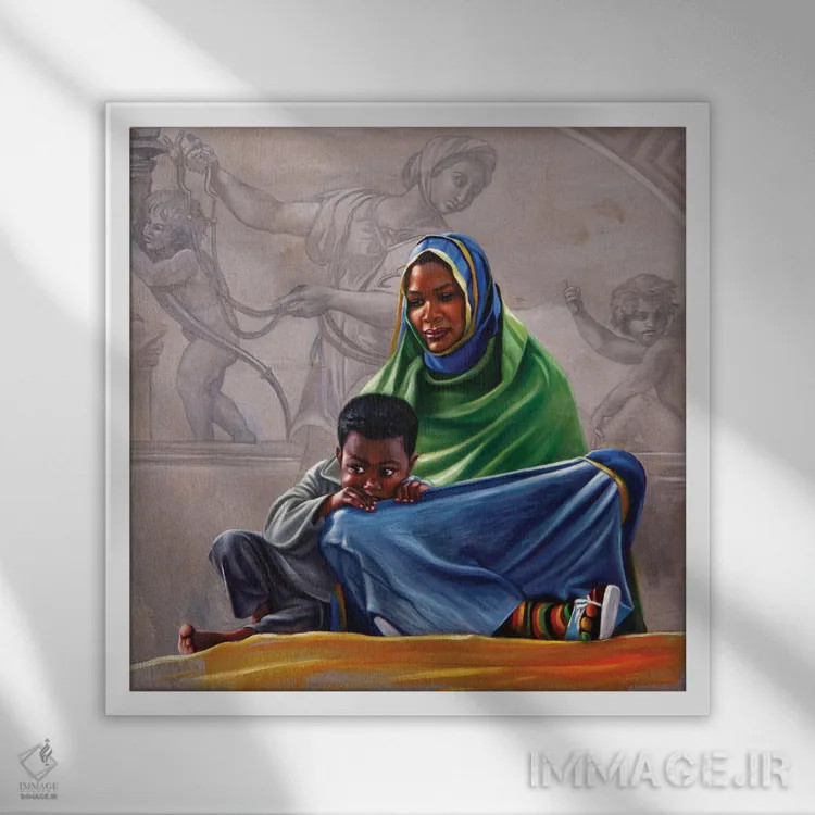 تابلو میانهروی/خویشتنداری (میتواند نام یا مفهوم باشد) اثر علی حسون - نمای قابدار سفید