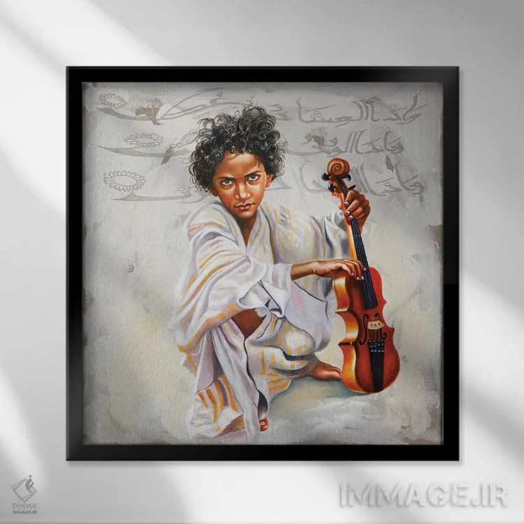 تابلو نوازنده ویولن اثر علی حسون - نمای قابدار مشکی