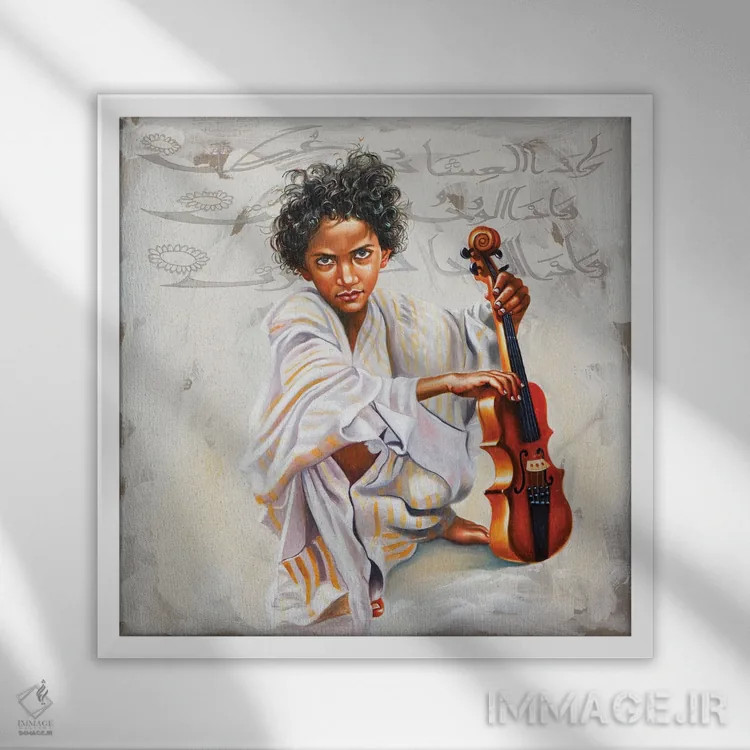 تابلو نوازنده ویولن اثر علی حسون - نمای قابدار سفید