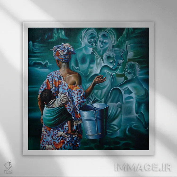 تابلو رویای زمرباور (عنوان فانتزی/لاتین) اثر علی حسون - نمای قابدار سفید