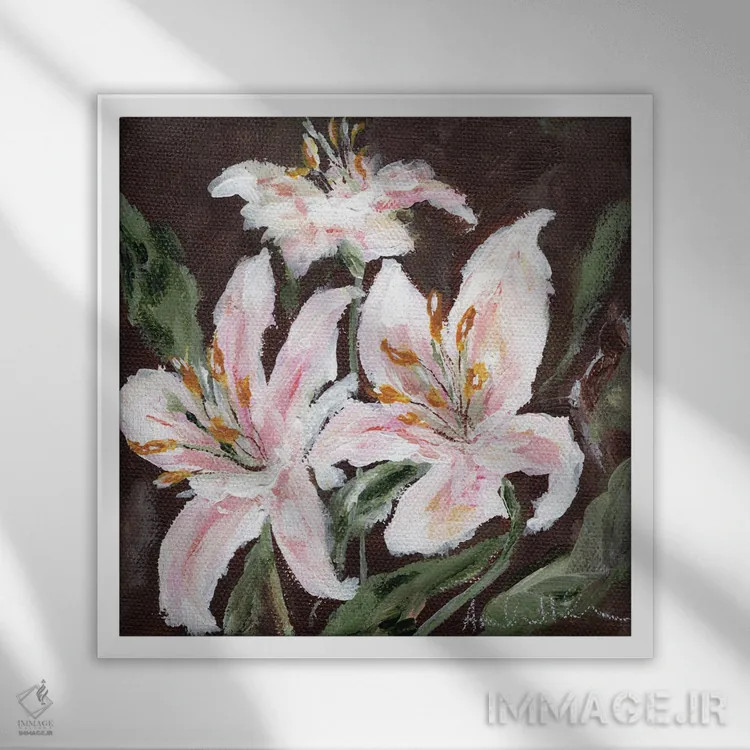تابلو سه لیلیوم استارگیزر (نام گل) اثر آماندا هیلبرن - نمای قابدار سفید