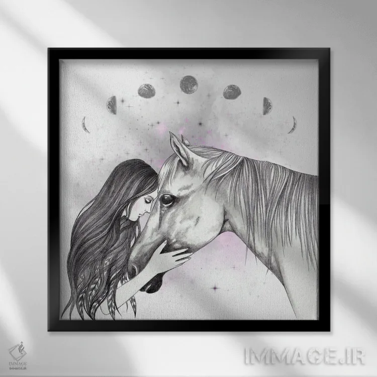 تابلو اسب و من اثر آندریا هرنیاک - نمای قابدار مشکی