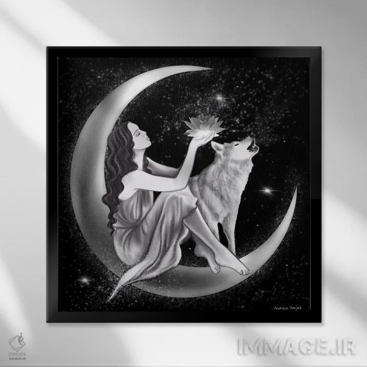 تابلو نیلوفر آبی سفید اثر آندریا هرنیاک - نمای قابدار مشکی
