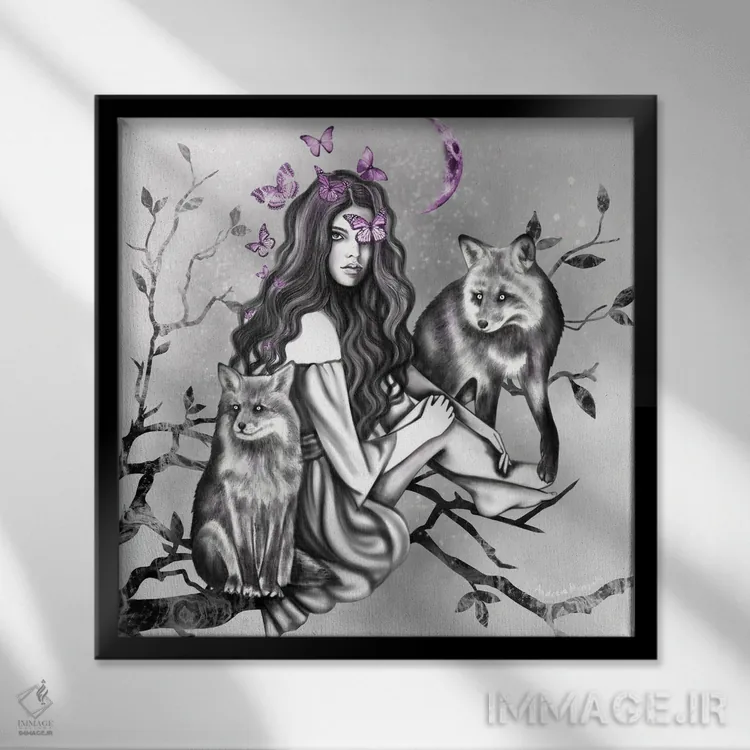 تابلو روباههای جادویی اثر آندریا هرنیاک - نمای قابدار مشکی