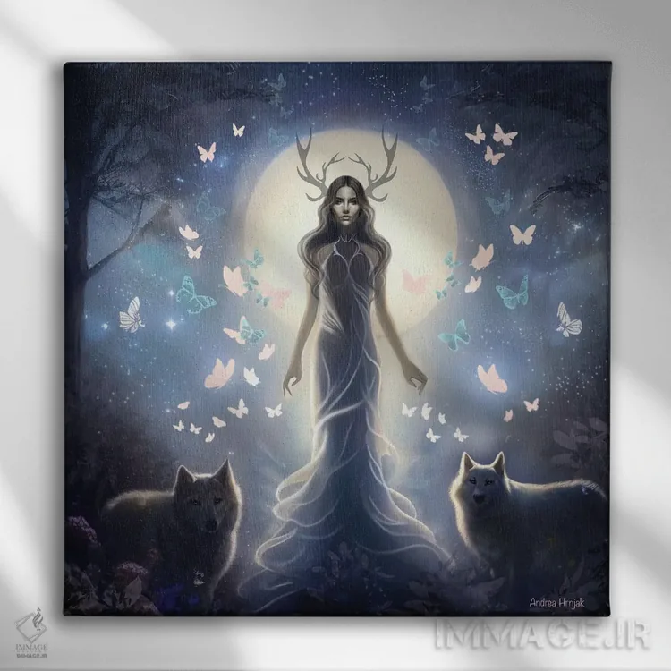 تابلو ملکهٔ شاخدار اثر آندریا هرنیاک - نمای روبهرو روی دیوار