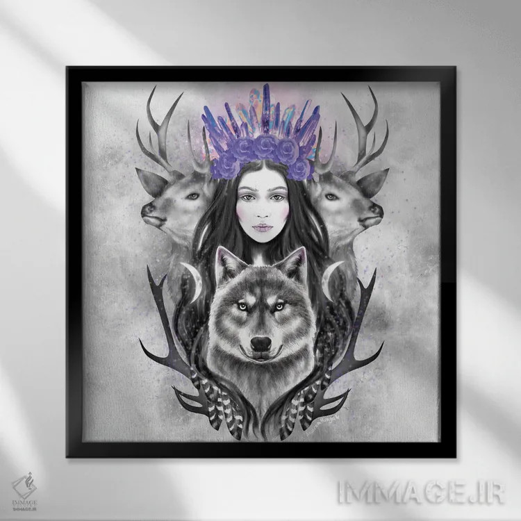 تابلو شکارچی زن اثر آندریا هرنیاک - نمای قابدار مشکی