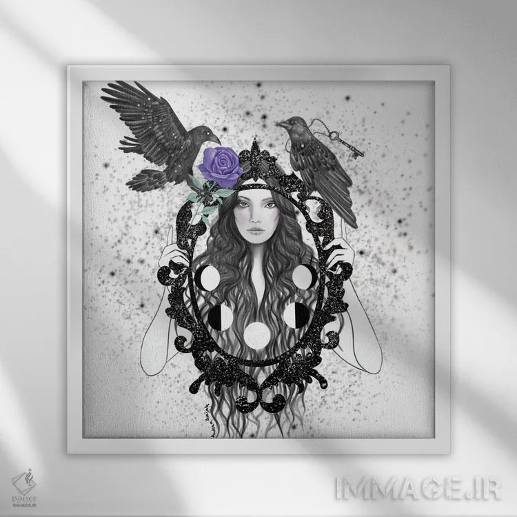 تابلو پرندگان سیاه اثر آندریا هرنیاک - نمای قابدار سفید