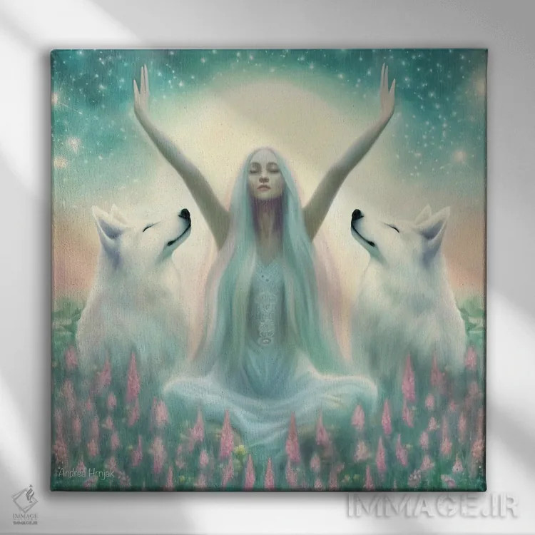 تابلو زن دانا اثر آندریا هرنیاک - نمای روبهرو روی دیوار