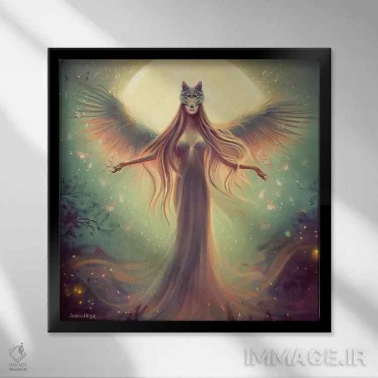 تابلو پرندهٔ آتشین (ققنوس) اثر آندریا هرنیاک - نمای قابدار مشکی