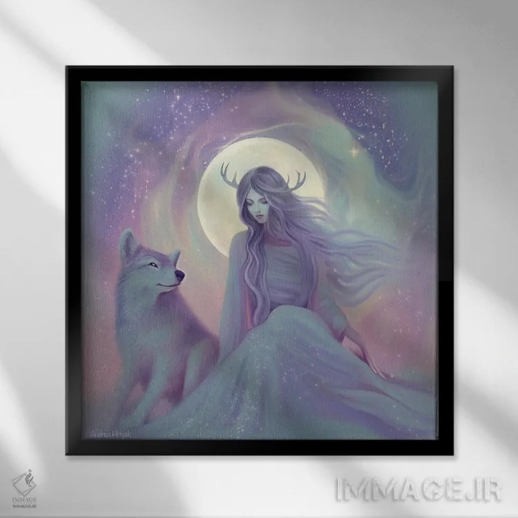 تابلو ماه گوزن اثر آندریا هرنیاک - نمای قابدار مشکی