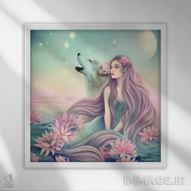 تابلو پری دریایی (سیرن) اثر آندریا هرنیاک - نمای قابدار سفید
