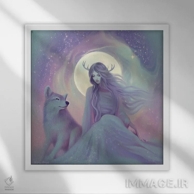 تابلو ماه گوزن اثر آندریا هرنیاک - نمای قابدار سفید