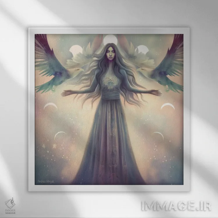 تابلو پرواز با شکوه عقابها اثر آندریا هرنیاک - نمای قابدار سفید