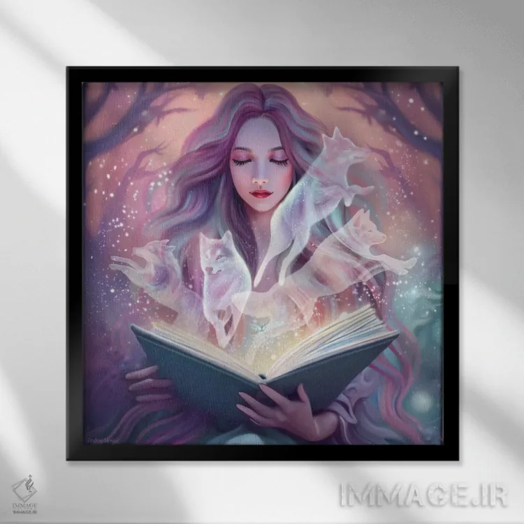 تابلو کتاب جادو اثر آندریا هرنیاک - نمای قابدار مشکی