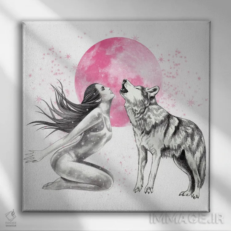 تابلو جادوی ماه صورتی اثر آندریا هرنیاک - نمای روبهرو روی دیوار