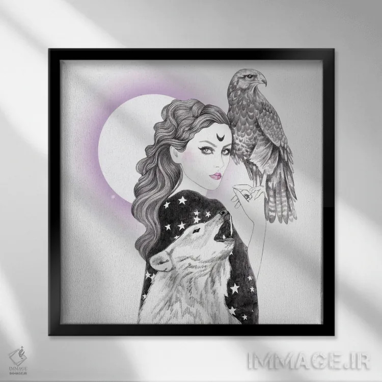 تابلو جادوگر زن اثر آندریا هرنیاک - نمای قابدار مشکی