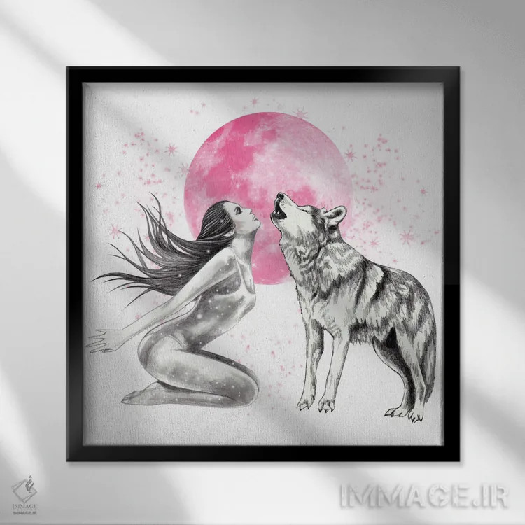 تابلو جادوی ماه صورتی اثر آندریا هرنیاک - نمای قابدار مشکی