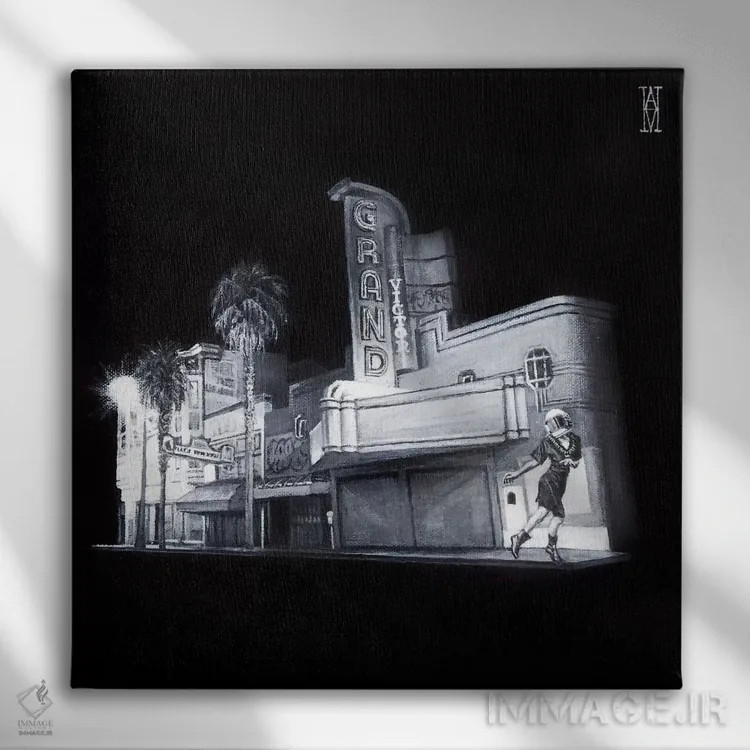 تابلو خانهٔ عکس (سینما یا نگارخانه) اثر الک هاکسلی - نمای روبهرو روی دیوار