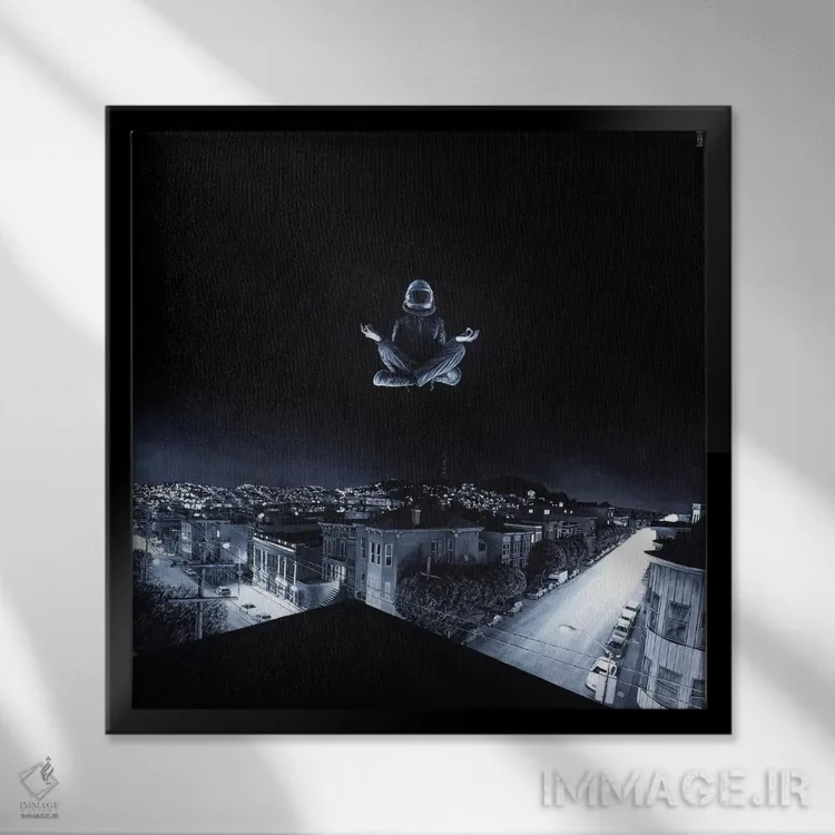 تابلو اُم منطقهٔ لوئر هیت (منطقه در سانفرانسیسکو، حالت یوگا) اثر الک هاکسلی - نمای قابدار مشکی