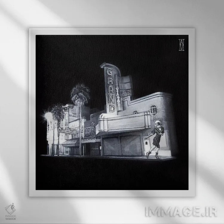 تابلو خانهٔ عکس (سینما یا نگارخانه) اثر الک هاکسلی - نمای قابدار سفید