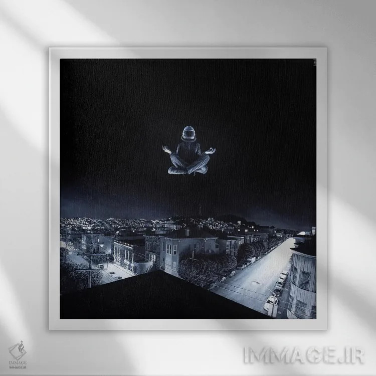 تابلو اُم منطقهٔ لوئر هیت (منطقه در سانفرانسیسکو، حالت یوگا) اثر الک هاکسلی - نمای قابدار سفید