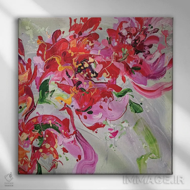 تابلو سهتکه گلدار ۳ اثر آنا چر - نمای روبهرو روی دیوار