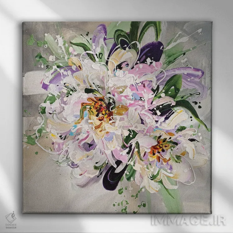 تابلو گلهای سفید اثر آنا چر - نمای روبهرو روی دیوار