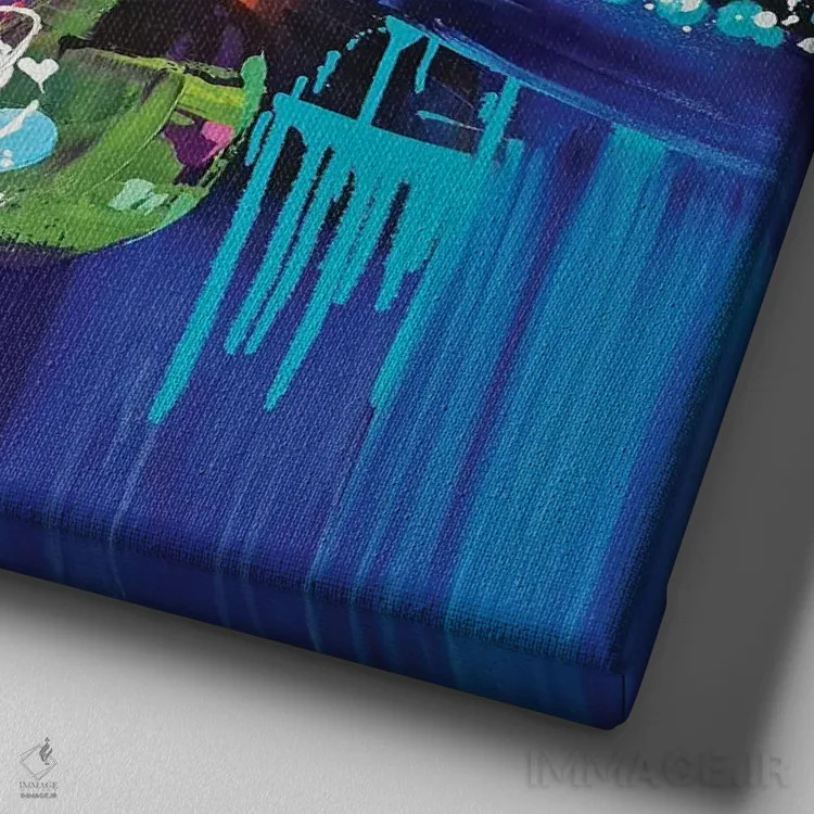 تابلو برکه نیلوفر اثر آنا چر - نمای نزدیک بافت بوم