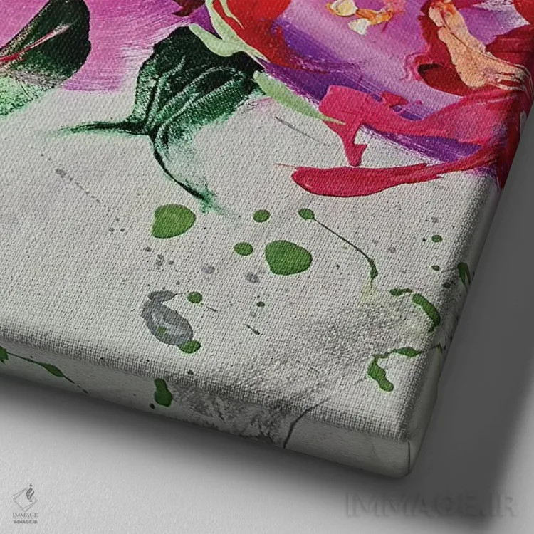 تابلو سهتکه گلدار اثر آنا چر - نمای نزدیک بافت بوم