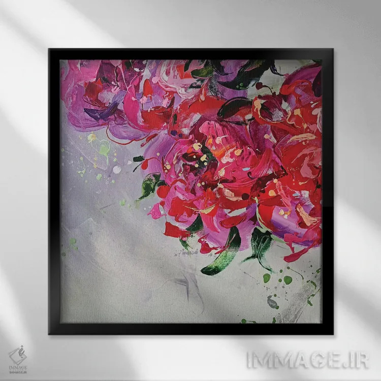 تابلو سهتکه گلدار اثر آنا چر - نمای قابدار مشکی