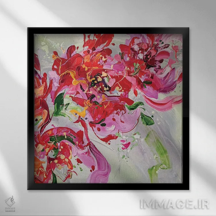 تابلو سهتکه گلدار ۳ اثر آنا چر - نمای قابدار مشکی