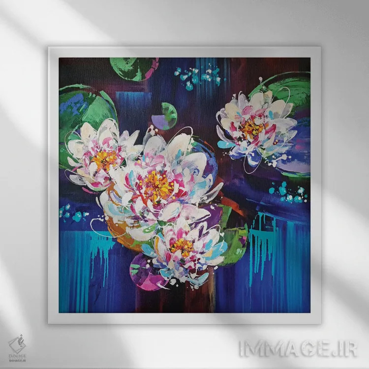 تابلو برکه نیلوفر اثر آنا چر - نمای قابدار سفید