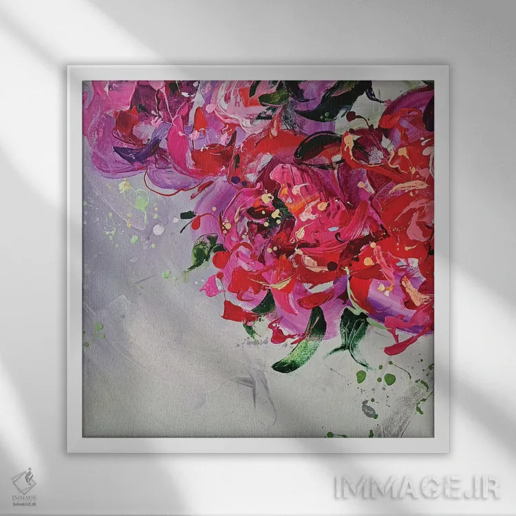 تابلو سهتکه گلدار اثر آنا چر - نمای قابدار سفید